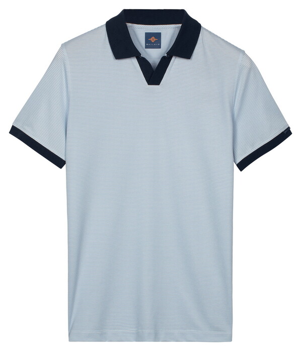 Baileys No Buttons V-Neck Small Yarn Dyed Stripe Polo Soft Blue
