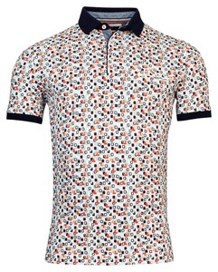 Baileys Pique Multi Retro Pattern Poloshirt Coral