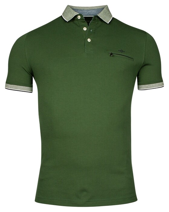 Baileys Piqué Zipper Breast Pocket Subtle Contrast Polo Donker Groen