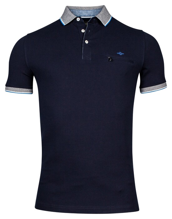 Baileys Piqué Zipper Breast Pocket Subtle Contrast Polo Navy