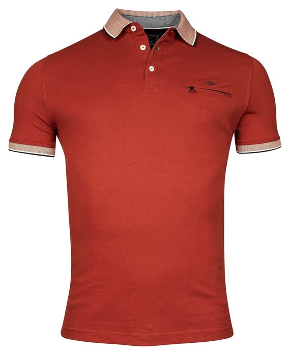 Baileys Piqué Zipper Breast Pocket Subtle Contrast Polo Red Earth