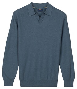 Baileys Polo Pullover V-Neck Structure Knit Trui Riviera Blue