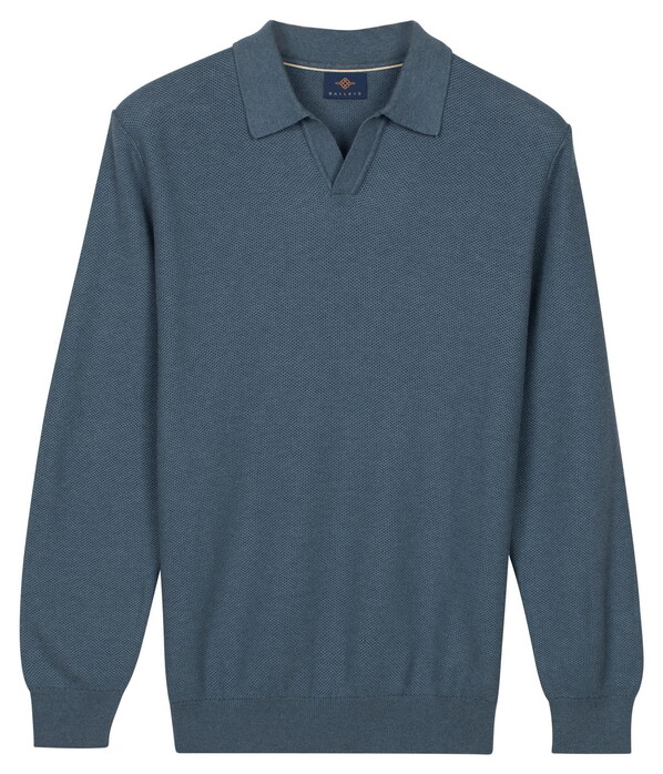 Baileys Polo Pullover V-Neck Structure Knit Trui Riviera Blue