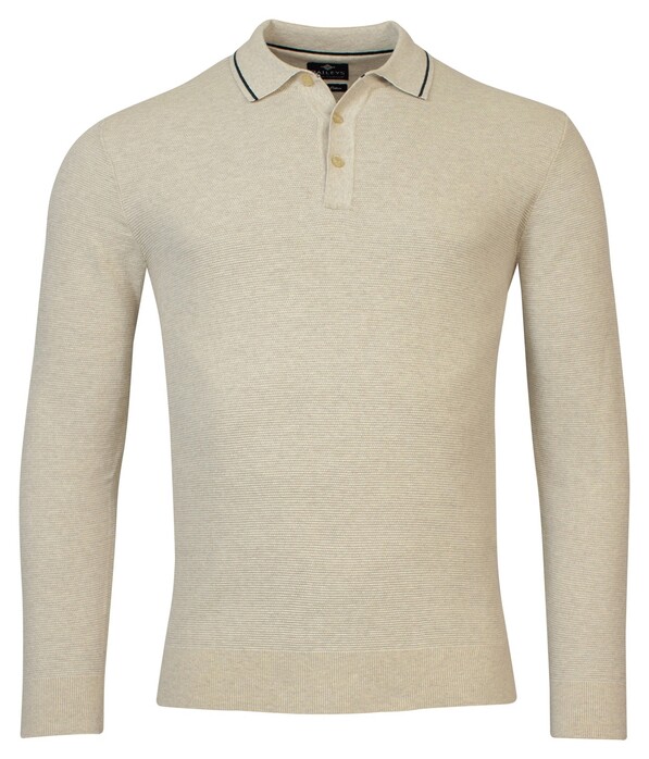 Baileys Pullover Polo Cotton Structure Knit Trui Beige Melange