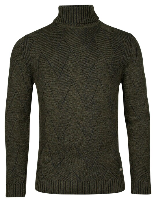Baileys Rollneck Allover Diagonal Structure Knit Trui Donker Groen