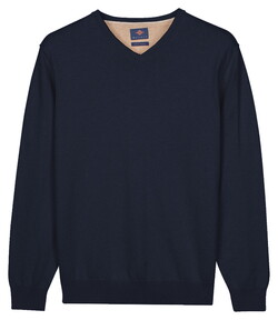 Baileys Solid Color V-Neck Cotton Single Knit Pullover Dark Blue