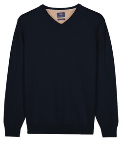 Baileys Solid Color V-Neck Cotton Single Knit Pullover Navy