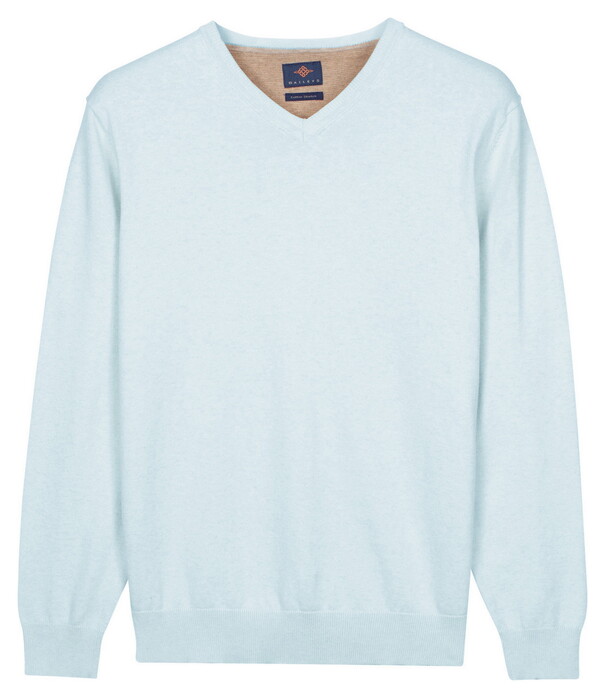 Baileys Solid Color V-Neck Cotton Single Knit Pullover Soft Blue