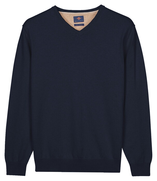 Baileys Solid Color V-Neck Cotton Single Knit Trui Dark Blue