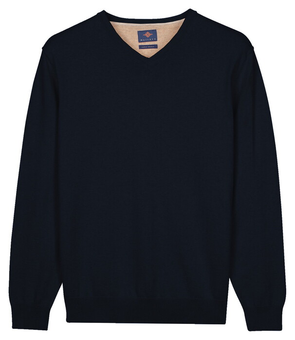 Baileys Solid Color V-Neck Cotton Single Knit Trui Navy