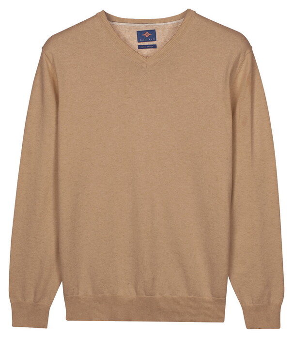 Baileys Solid Color V-Neck Cotton Single Knit Trui Zand