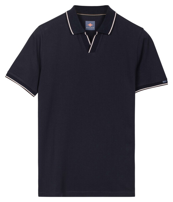 Baileys Solid Pique No-Button Collar Striped Contrast Color Details Polo Dark Blue
