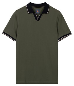 Baileys Solid Pique No-Button Collar Striped Contrast Color Details Polo Thyme Green
