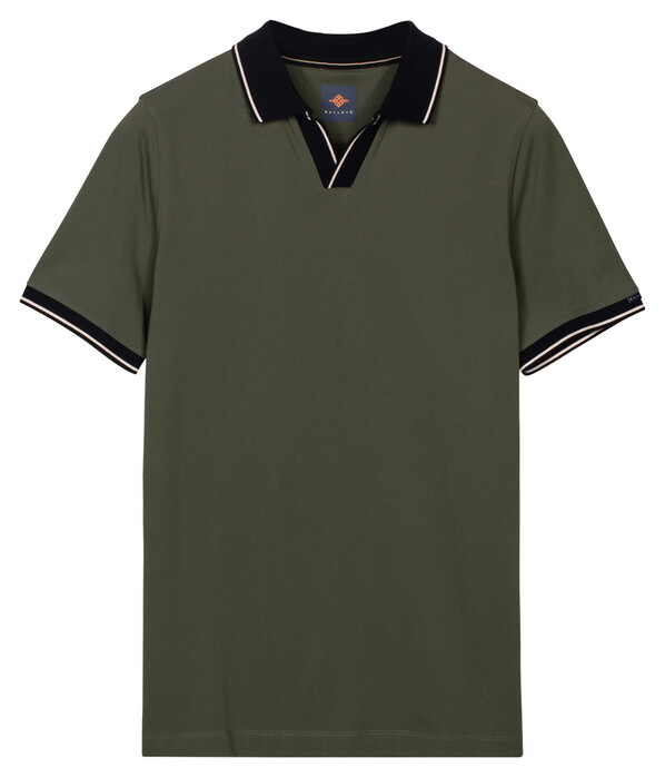 Baileys Solid Pique No-Button Collar Striped Contrast Color Details Polo Thyme Green