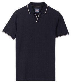 Baileys Solid Pique No-Button Collar Striped Contrast Color Details Poloshirt Dark Blue