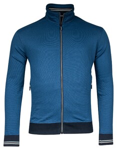 Baileys Sweat Cardigan Zip  Allover Pinstripe Interlock Deep Denim Blue