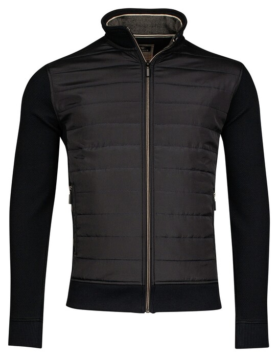 Baileys Sweat Cardigan Zip High-Low Structure Interlock Front Quilted Vest Navy