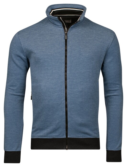 Baileys Sweat Cardigan Zip Two-Tone Oxford Doubleface Jacquard Interlock Vest Cobalt