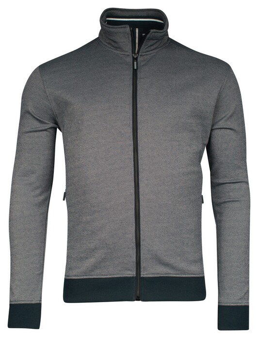 Baileys Sweat Cardigan Zip Two-Tone Oxford Doubleface Jacquard Interlock Vest Dark Blue