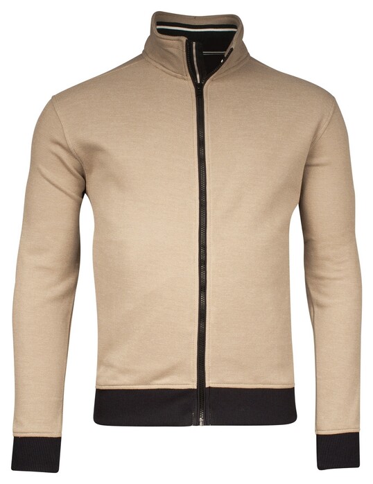Baileys Sweat Cardigan Zip Two-Tone Oxford Doubleface Jacquard Interlock Vest Deep Sand