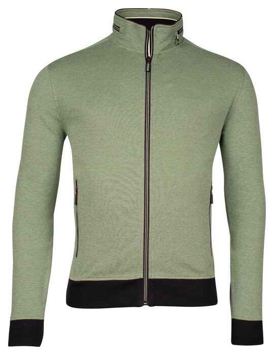 Baileys Sweat Cardigan Zip Two-Tone Oxford Doubleface Jacquard Interlock Vest Olijf Groen
