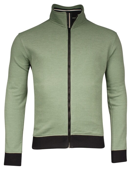 Baileys Sweat Cardigan Zip Two-Tone Oxford Doubleface Jacquard Interlock Vest Olijf Groen
