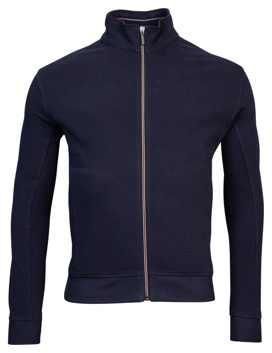 Baileys Sweat Cardigan Zip Waffle Interlock Vest Navy
