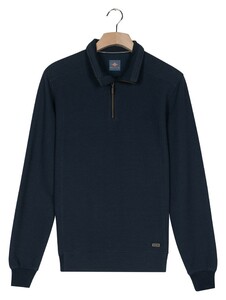 Baileys Sweat Half Zip Hi-Low Structure Uni Color Trui Dark Denim Blue