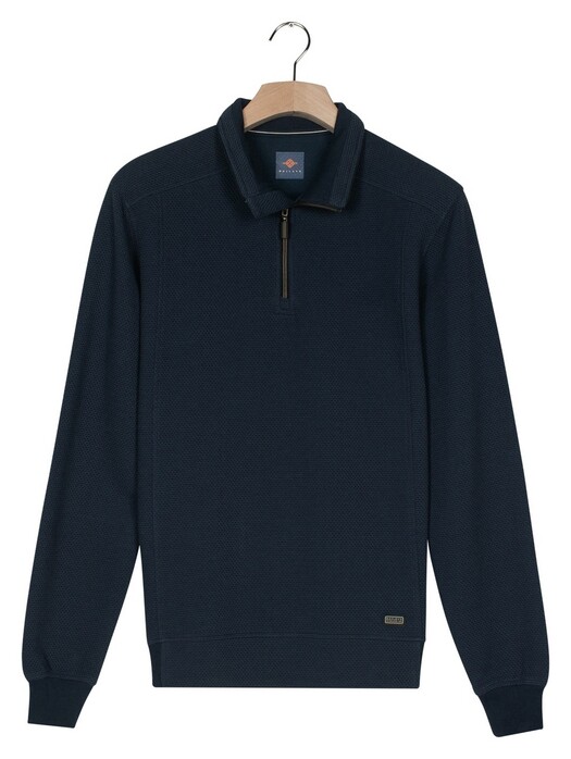 Baileys Sweat Half Zip Hi-Low Structure Uni Color Trui Dark Denim Blue