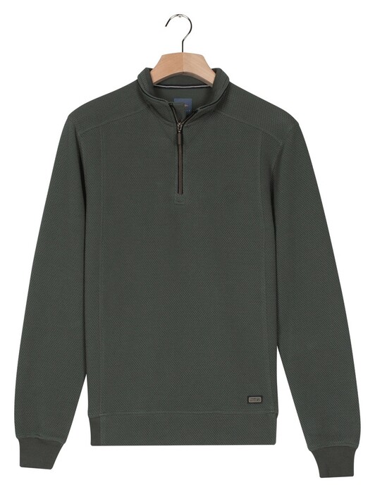Baileys Sweat Half Zip Hi-Low Structure Uni Color Trui Dark Forest