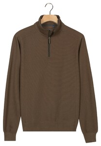 Baileys Sweat Half Zip Hi-Low Structure Uni Color Trui Donker Taupe