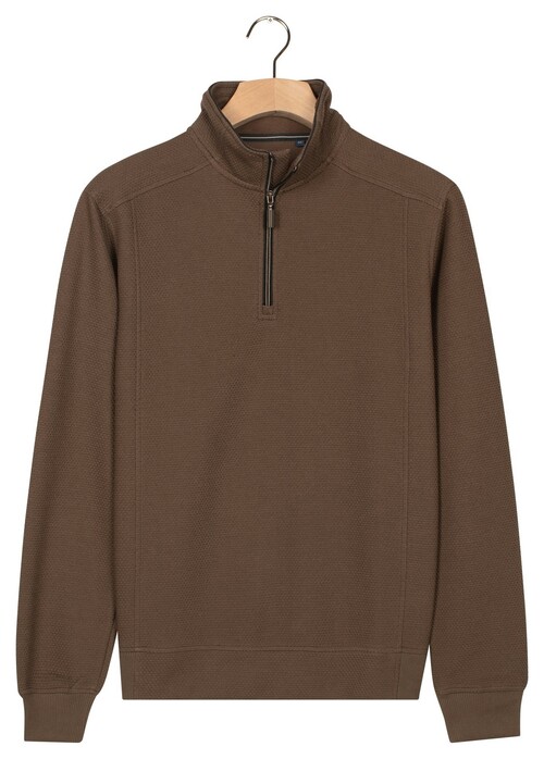 Baileys Sweat Half Zip Hi-Low Structure Uni Color Trui Mushroom