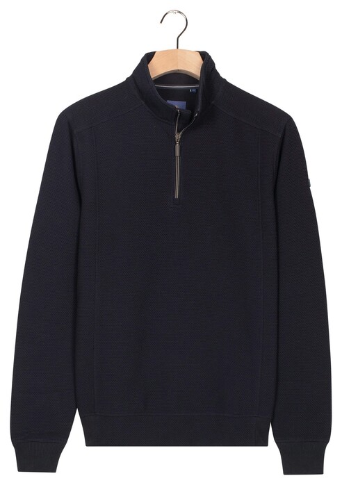 Baileys Sweat Half Zip Hi-Low Structure Uni Color Trui Navy