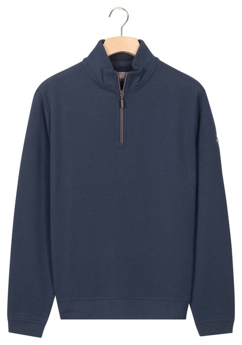 Baileys Sweat Half Zip Jacquard Fabric Fine Allover Texture Trui Dark Denim Blue