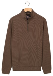 Baileys Sweat Half Zip Jacquard Fabric Fine Allover Texture Trui Donker Taupe