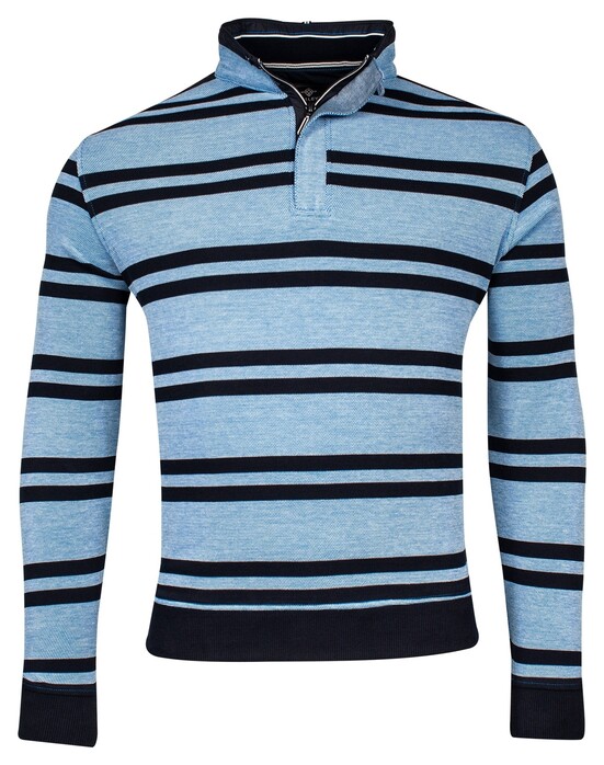Baileys Sweat Half Zip Piqué Yarn Dyed Stripes Two-Tone Doubleface Trui Bright Cobalt