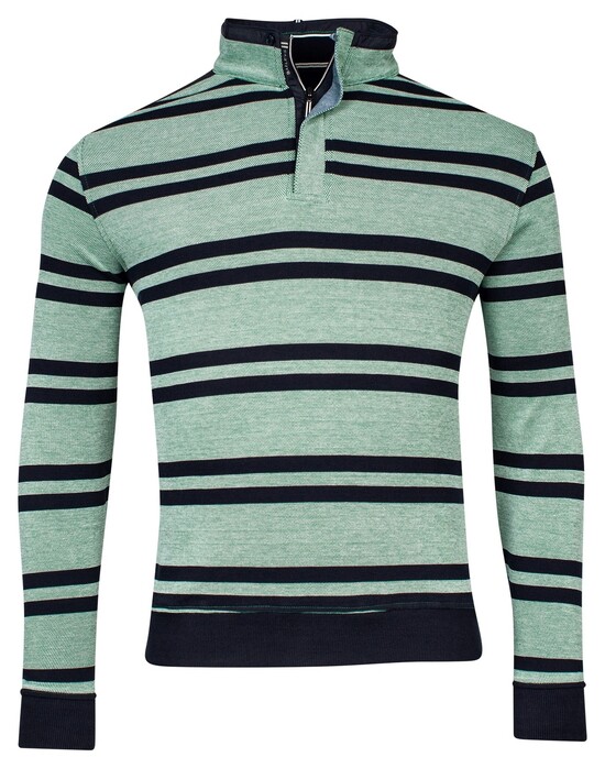 Baileys Sweat Half Zip Piqué Yarn Dyed Stripes Two-Tone Doubleface Trui Groen