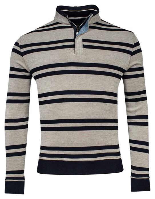 Baileys Sweat Half Zip Piqué Yarn Dyed Stripes Two-Tone Doubleface Trui Olive
