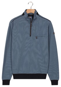 Baileys Sweat Half Zip Two Tone Jacquard Doubleface Interlock Pullover Mid Denim Blue