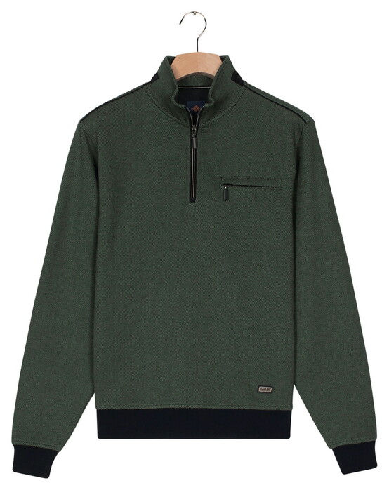 Baileys Sweat Half Zip Two Tone Jacquard Doubleface Interlock Trui Donker Groen