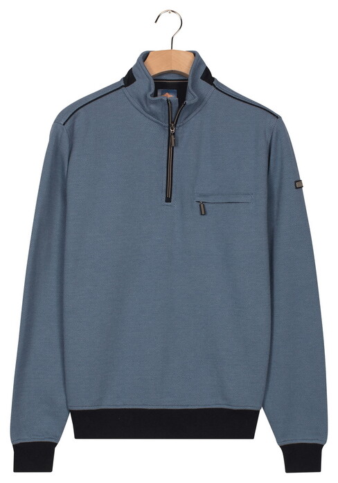 Baileys Sweat Half Zip Two Tone Jacquard Doubleface Interlock Trui Mid Denim Blue