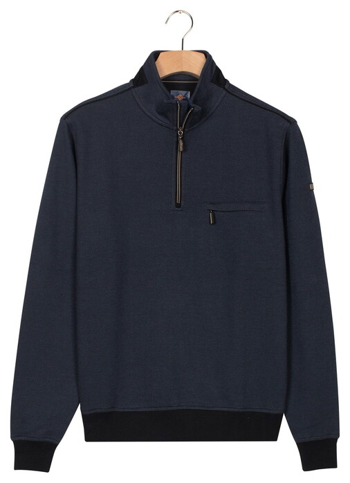 Baileys Sweat Half Zip Two Tone Jacquard Doubleface Interlock Trui Navy