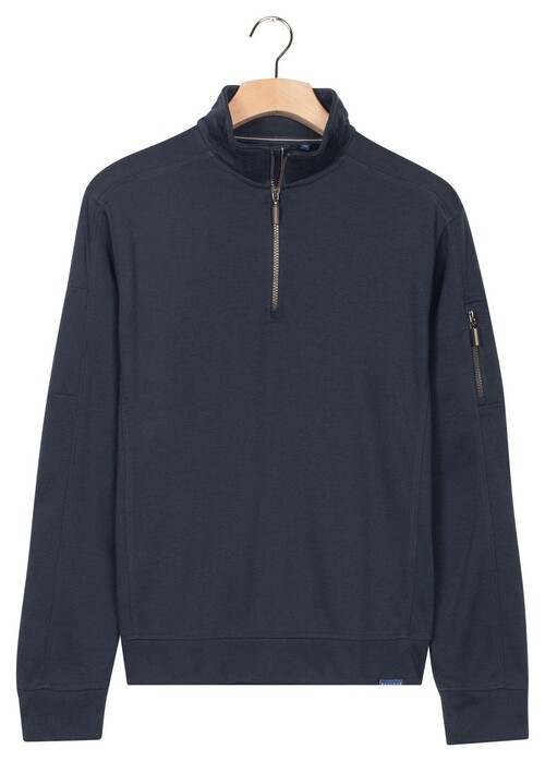 Baileys Sweat Half Zip Yarn Dyed Pinstripe Interlock Sleeve Zip Pocket Trui Navy