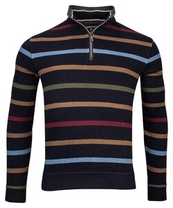 Baileys Sweat Halfzip French Rib Multicolor Yarn Dyed Stripe Trui Navy-Multi