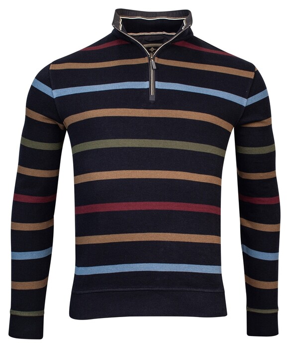 Baileys Sweat Halfzip French Rib Multicolor Yarn Dyed Stripe Trui Navy-Multi