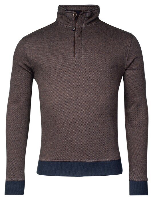 Baileys Sweat Halfzip Jacquard Doubleface Interlock Trui Choco Brown