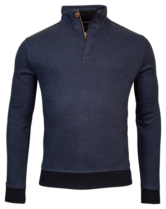 Baileys Sweat Halfzip Jacquard Doubleface Interlock Trui Denim Blue