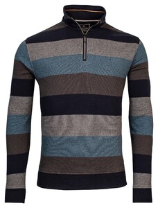 Baileys Sweat Halfzip Jacquard Piqué Yarn Dyed Stripe Trui Adriatic Blue