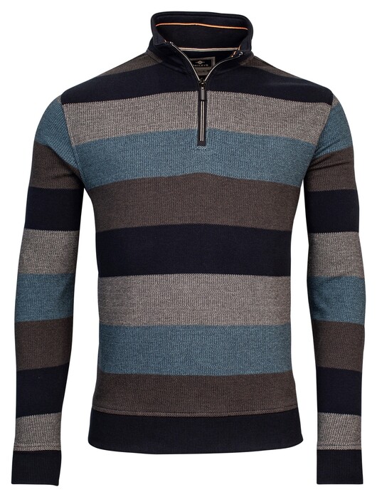 Baileys Sweat Halfzip Jacquard Piqué Yarn Dyed Stripe Trui Adriatic Blue