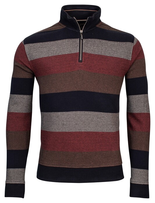 Baileys Sweat Halfzip Jacquard Piqué Yarn Dyed Stripe Trui Dark Terra